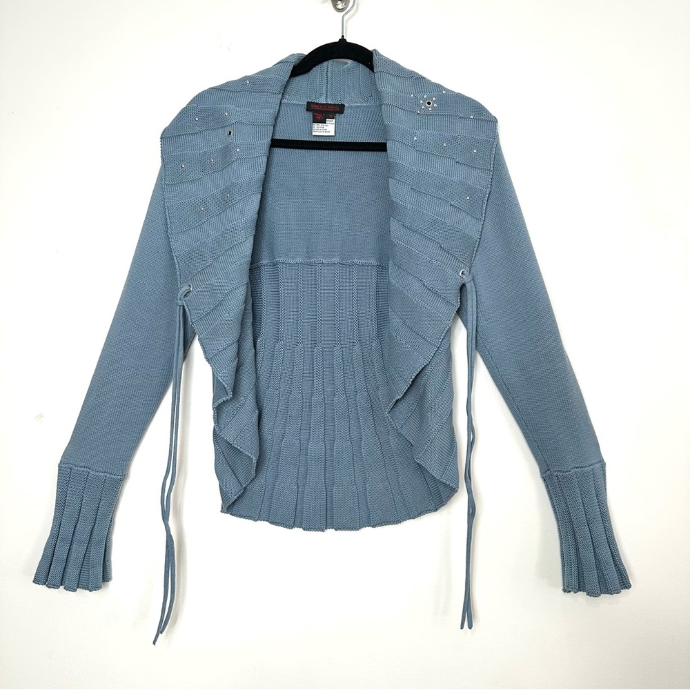 Y2K Studded Shawl Collar Fluted Ribbed Knit Open Cardigan Fairycore Goblincore